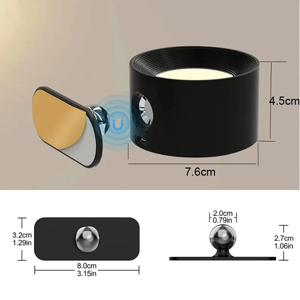 LED Wall Light USB Rechargeable 360° Magnetic Ball Rotate Dimmable Touch Control Wall Mounted Reading Lamp For Bedside Home