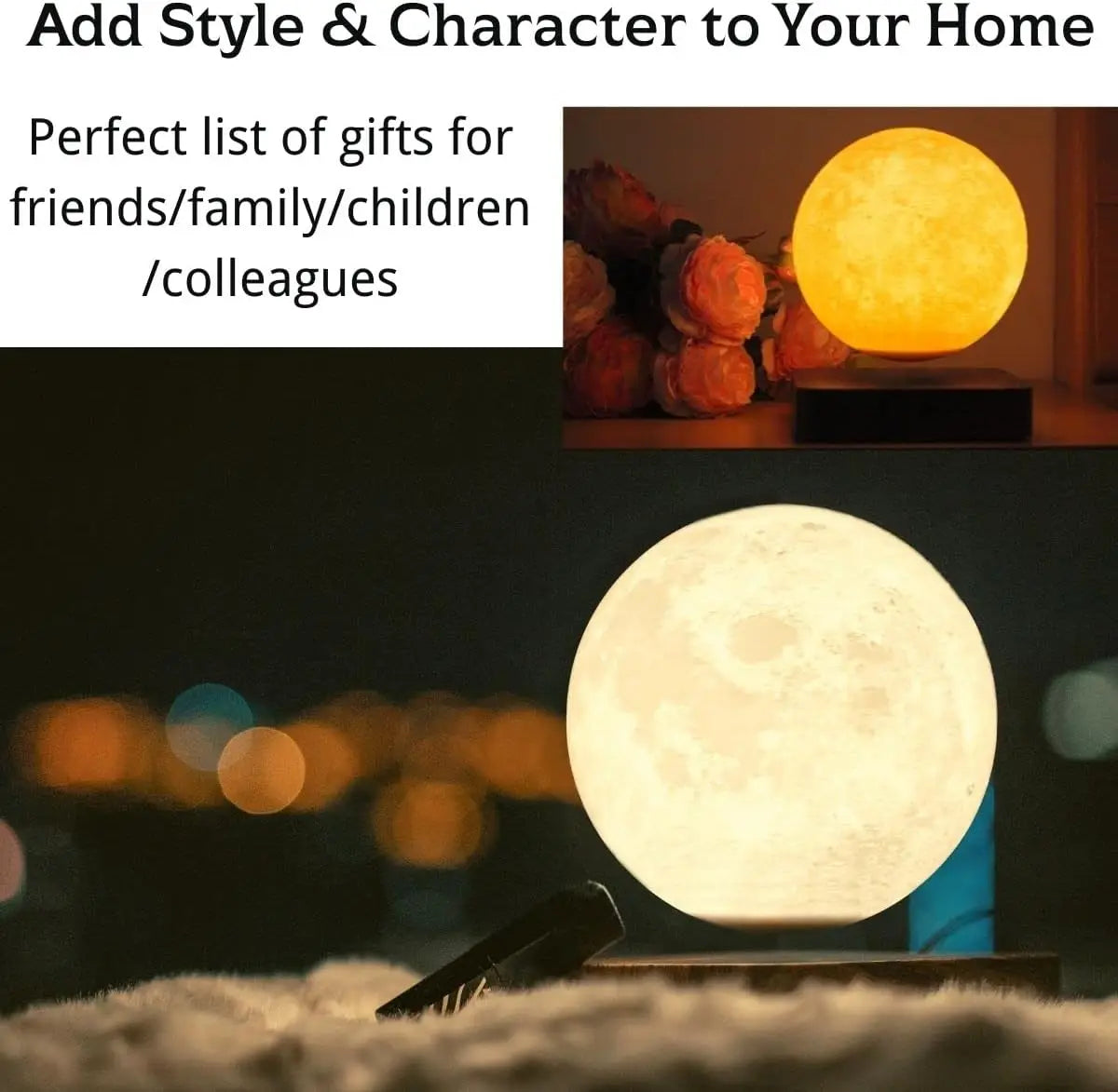 Levitating Moon Lamp, Magnetic Floating Moon Lamp Spinning Luna Night Light with 3 Color Modes, for Home Office Desk Decor,